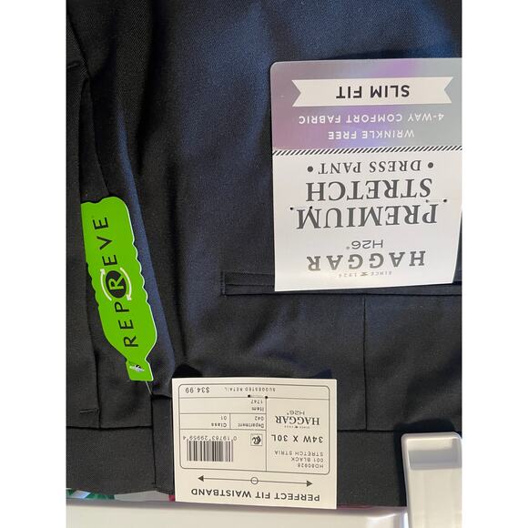 NWT Haggar H26 Men’s Stretch Slim Fit Dress Pants Black sz 34x30 Polyester Blend - Picture 6 of 6